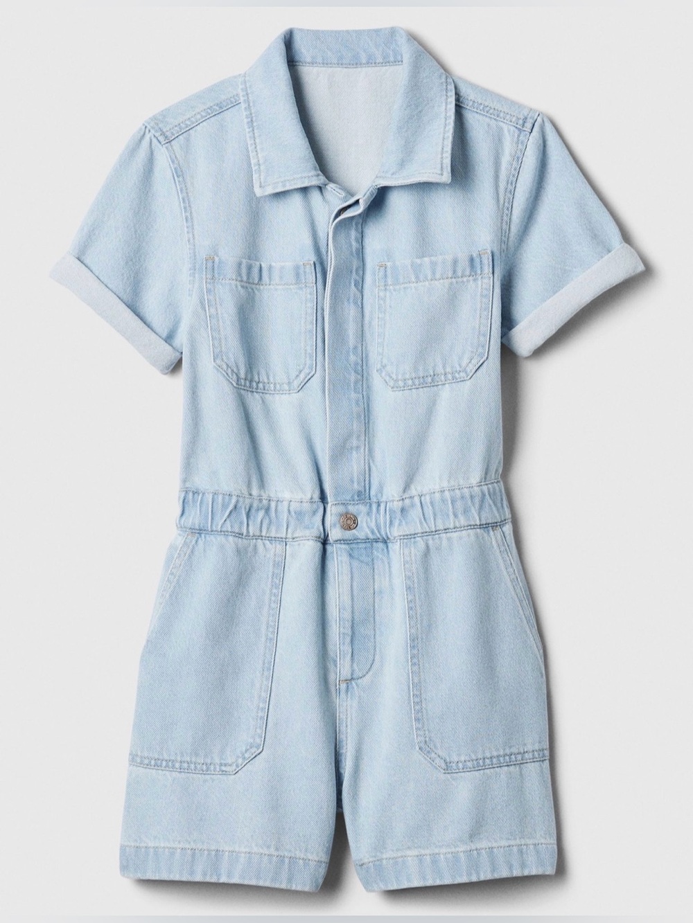 Girls GAP Light Wash Denim Short Sleeve Romper (Size: Large 10)